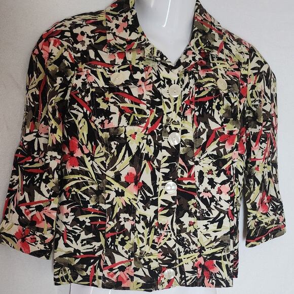 CJ Banks Multicolor Floral Print Linen Lightweight Jacket Oversized Button W SM - Picture 1 of 12